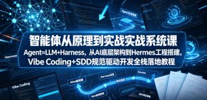 智能体从原理到实战系统课Agent=LLM+Harness，从AI底层架构到Hermes工程搭建，Vibe Coding+SDD规范驱动开发全栈落地教程-最全项目网