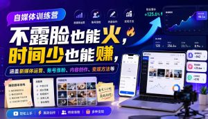 自媒体训练营，不露脸也能火，时间少也能賺，涵盖新媒体运营、账号涨粉、内容创作、变现方法等-最全项目网