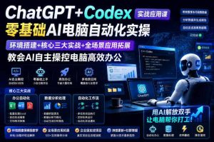ChatGPT+Codex实战应用课|零基础AI电脑自动化实操,环境搭建+核心三大实战+全场景应用拓展,教会AI自主操控电脑高效办公-最全项目网