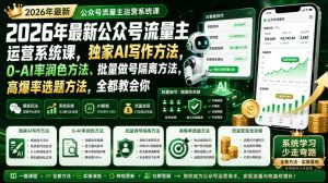 2026年最新公众号流量主运营系统课,独家AI写作方法,0-AI率润色方法、批量做号隔离方法、高爆率选题方法,全都教会你-最全项目网