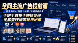 全网主流广告投放课，腾讯ADQ / 抖音 / 快手 / B 站实操教学，手把手教投手赚钱变现，全套变现拆解稳定出单-最全项目网