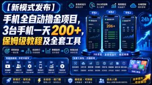 【新模式发布】手机全自动撸金项目,3台手机一天200+,保姆级教程及全套工具【揭秘】-最全项目网