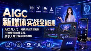 AIGC新媒体实战全能课|AI工具入门、短视频全流程制作、主流绘图软件实操、数字人商业视频落地教程-最全项目网