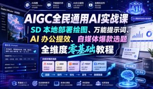 AIGC全民通用AI实战课|SD本地部署绘图、万能提示词、AI办公提效、自媒体爆款选题全维度零基础教程-最全项目网