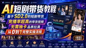 AI短剧带货教程,基于SD2.0的短剧带货,完播率超高的带货视频,无需抽卡品质拉满,从0到1完整实操流程-最全项目网