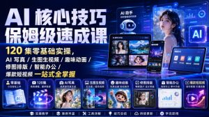 AI核心技巧保姆级速成课|120集零基础实操,AI写真/生图生视频/趣味动画/修图排版/智能办公/爆款短视频一站式全掌握(更新)-最全项目网