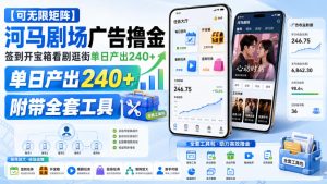 【可无限矩阵】河马剧场广告撸金，签到开宝箱看剧逛街单日产出240+，附带全套工具【揭秘】-最全项目网