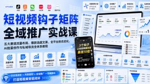 短视频钩子矩阵全域推广实战课|五大赛道流量布局、爆款选题文案、全平台排名优化、AI批量创作与私域导流全体系教程-最全项目网