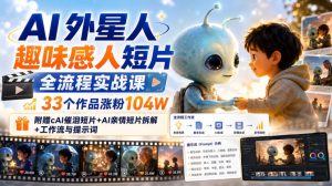 AI外星人趣味感人短片全流程实战课,33个作品涨粉104W,附赠AI催泪短片+AI亲情短片拆解+工作流与提示词-最全项目网