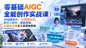零基础AIGC全能创作实战课|AI绘画设计、AI视频生成、数字人制作、智能剪辑、AI音乐文案全工具落地教程-最全项目网