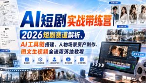 AI短剧实战带练营｜2026短剧赛道解析、AI工具链搭建、人物场景资产制作、图文生视频全流程落地教程-最全项目网