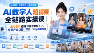 AI数字人短视频全链路实操课｜从0到1搭建可变现数字人IP，批量产出口播、带货、Vlog爆款视频-最全项目网