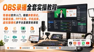 OBS录播全套实操教程|零基础软件入门、精细参数调试、绿幕抠像、手机投屏、虚拟摄像机多平台直播落地课程-最全项目网