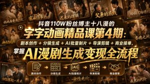 抖音110W粉丝博主十八漫的字字动画精品课第4期:剧本创作+分镜生成+剪辑+商业接单,掌握AI漫剧生成变现全流程-最全项目网