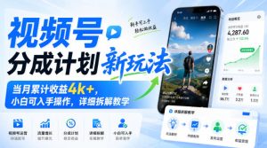 视频号分成计划新玩法，当月累计收益4k+，小白可入手操作，详细拆解教学-最全项目网