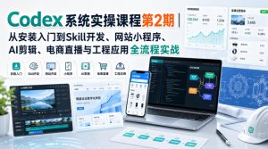 Codex系统实操课程第2期|从安装入门到Skill开发、网站小程序、AI剪辑、电商直播与工程应用全流程实战-最全项目网