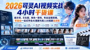 2026可灵AI视频实战4小时干货课|提示词、文生图、角色一致性、专业运镜剪辑,零基础一站式学会AI漫剧与真人AI短剧全流程-最全项目网
