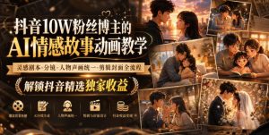 抖音10W粉丝博主的AI情感故事动画教学,灵感剧本‑分镜‑人物声画统一‑剪辑封面全流程,解锁抖音精选独家收益-最全项目网