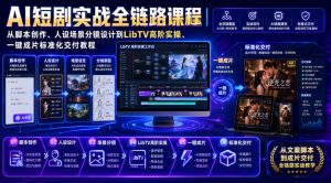 AI短剧实战全链路课程|从脚本创作、人设场景分镜设计到LibTV高阶实操、一键成片标准化交付教程-最全项目网
