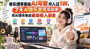 零乐理零基础AI写歌月入过1W,7天AI音乐变现实战课,把AI音乐做成被动收入副业-最全项目网
