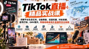 TikTok直播精品实战课，详解平台生态红利、设备筹备、流量权重、对标拆解、起号打标、GMV提升，零基础精通海外直播带货全链路-最全项目网