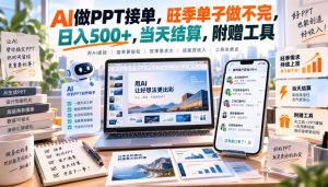 AI做PPT接单,旺季单子做不完,日入500+,当天结算,附赠工具【揭秘】-最全项目网