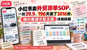 小红书卖外贸跟单sop,一份39.9,196天卖了3016份,细分赛道才是王道,详细拆解-最全项目网