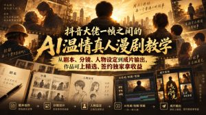 抖音大佬一帧之间的AI温情真人漫剧教学,从剧本、分镜、人物设定到成片输出,作品可上精选、签约独家拿收益-最全项目网