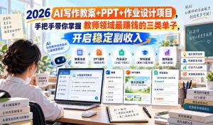 2026 AI写作教案+PPT+作业设计项目,手把手带你掌握教师领域最賺钱的三类单子,开启稳定副收入-最全项目网