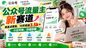 公众号流量主新赛道,转发点赞高,10天收益3.5k+小白可做,详细拆解-最全项目网