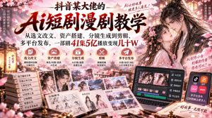 抖音某大佬的Ai短剧漫剧教学,从选文改文、资产搭建、分镜生成到剪辑、多平台发布,一部剧41集5亿播放变现几十W-最全项目网