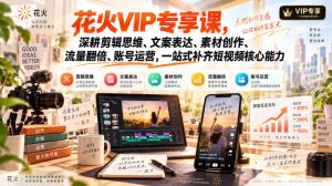 花火VIP专享课，深耕剪辑思维、文案表达、素材创作、流量翻倍、账号运营，一站式补齐短视频核心能力-最全项目网
