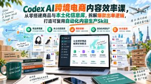 Codex AI跨境电商内容效率课，从零搭建商品与本土化信息库，拆解爆款出单逻辑，打造可复用自动化内容生产Skill-最全项目网