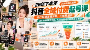 26年下半年抖音全域付费起号课26年9月26更新,主打拉爆基础消耗,不依赖追投,真实直播间案例拆解,从投流到成交完整闭环教学-最全项目网