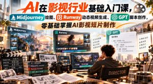 【无水印】AI在影视行业基础入门课,Midjourney绘图、Runway动态视频生成、GPT脚本创作,零基础掌握AI影视短片制作-最全项目网
