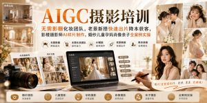 AIGC摄影培训｜无需影棚化妆团队，老景新搭快速出片降本获客，影楼摄影师AI样片制作，婚纱儿童孕妈肖像亲子全案例实操-最全项目网