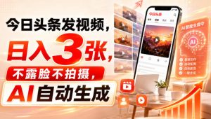 今日头条发视频,日入3张,不露脸不拍摄,AI自动生成-最全项目网