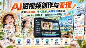 AI短视频创作与变现,覆盖写真萌娃、节气情感、风景带货全赛道,工具实操+原创去重+流量变现一站式落地-最全项目网